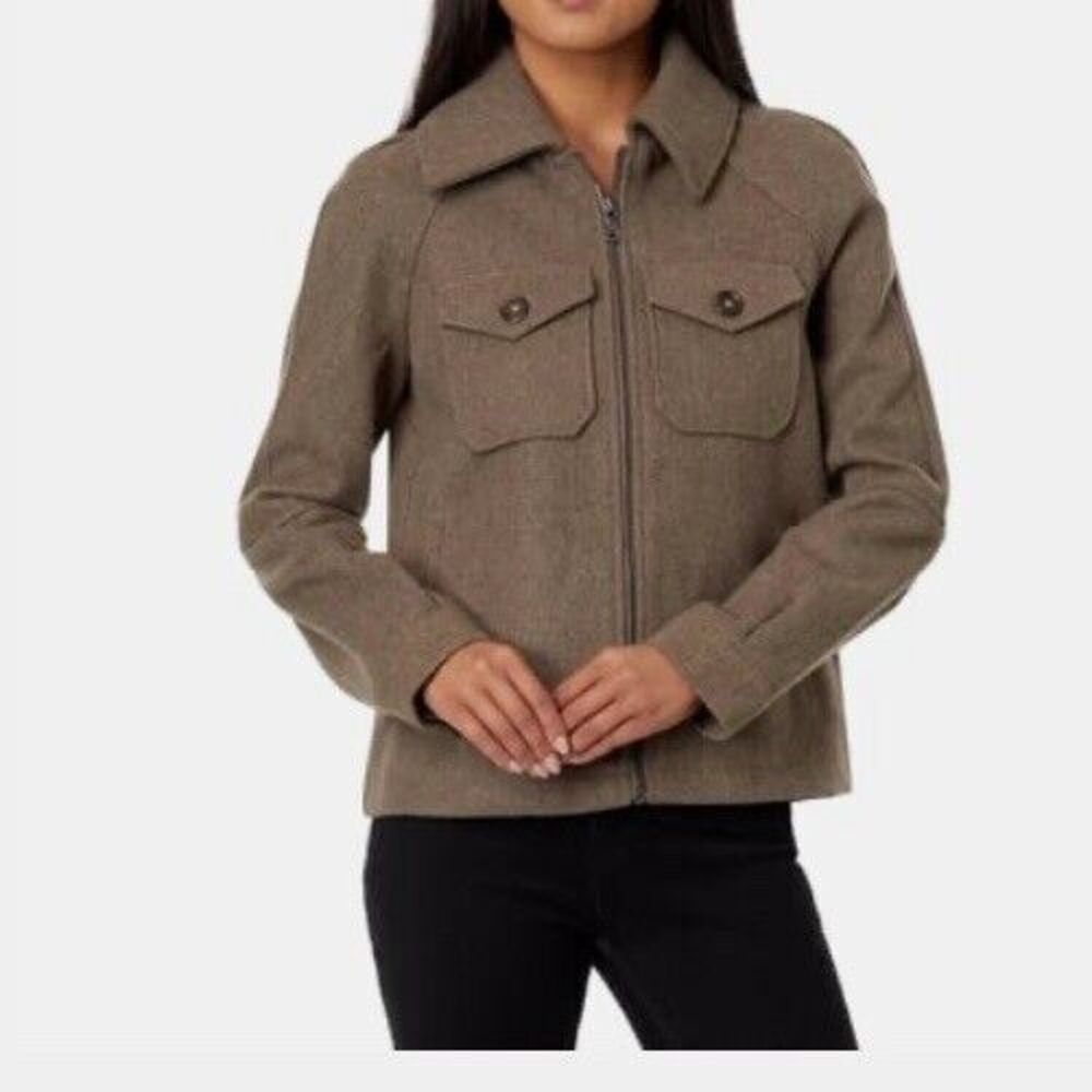Avec Les Filles Anthropologie Jacket Cropped Button Up Shacket Tan Large Brown